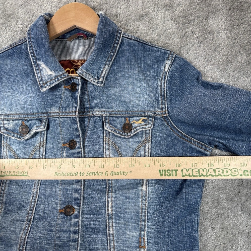Vintage Hollister Jacket Womens M Blue Denim Button Up Trucker Distressed Y2K - Picture 6 of 7